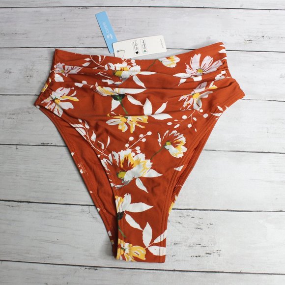 Cupshe Swimwear Women's High Waist Bikini Swim Bottoms Size S Floral - Picture 1 of 5